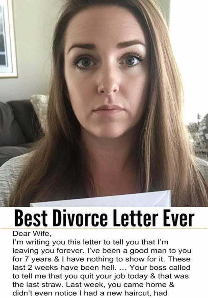 Wife receives a divorce letter from husband, her reply is brilliant Wife receives a divorce letter from husband, her reply is brilliant