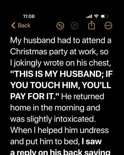 I Jokingly Wrote a Message on My Husband’s Chest Before His Work Christmas Party & Unexpectedly Got an Answer I Jokingly Wrote a Message on My Husband’s Chest Before His Work Christmas Party & Unexpectedly Got an Answer