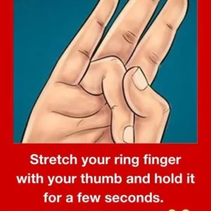 Stretch your ring finger with your thumb and hold it for a few seconds! Stretch your ring finger with your thumb and hold it for a few seconds!