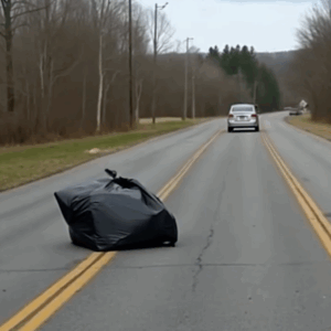 From a car speeding down the road, a strange-looking package was thrown out