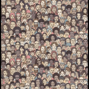 Can you spot the cat hiding among the people in this picture?