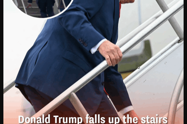 Donald Trump falls up the stairs during latest appearance