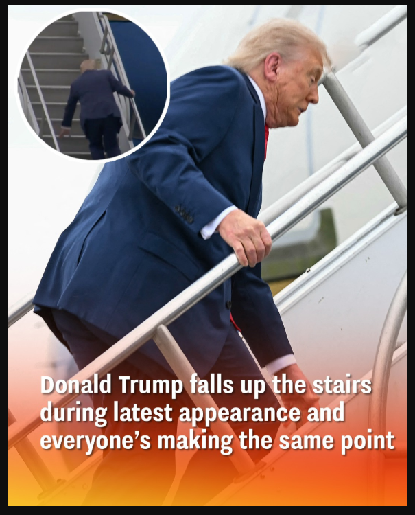 Donald Trump falls up the stairs during latest appearance