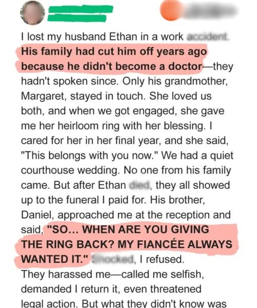 My Husband’s Family Demanded I Return My Engagement Ring at His Funeral — They Didn’t Expect What Came Next