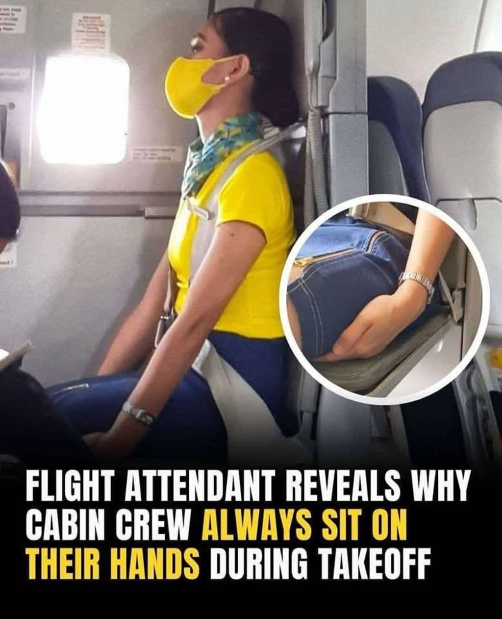 Here’s Why Flight Attendants Sit On Their Hands During Takeoff and Landing