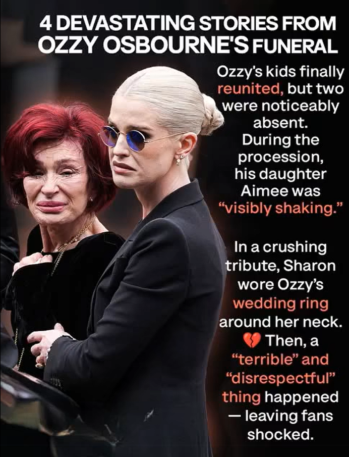 Emotional Moments from Ozzy Osbourne’s Memorial: Sharon’s Fragility & Aimee’s Visible Grief