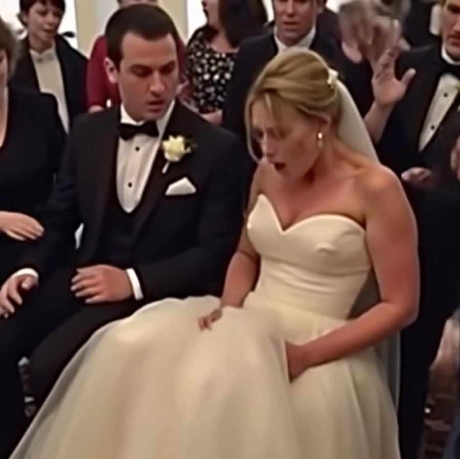 During the wedding, something stirred beneath the bride’s dress! The groom went pale
